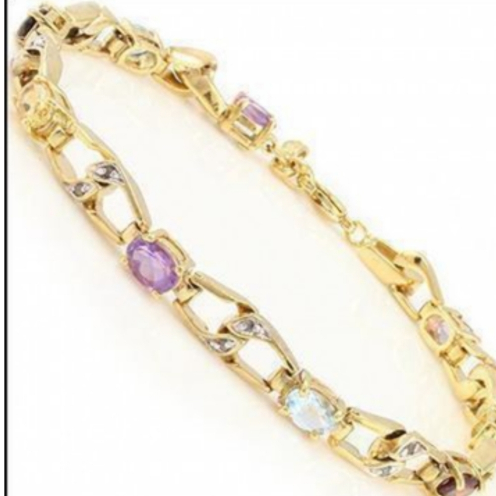 Many Gemstones Bracelet: Amethyst,Citrine,garnet and sky blue topaz